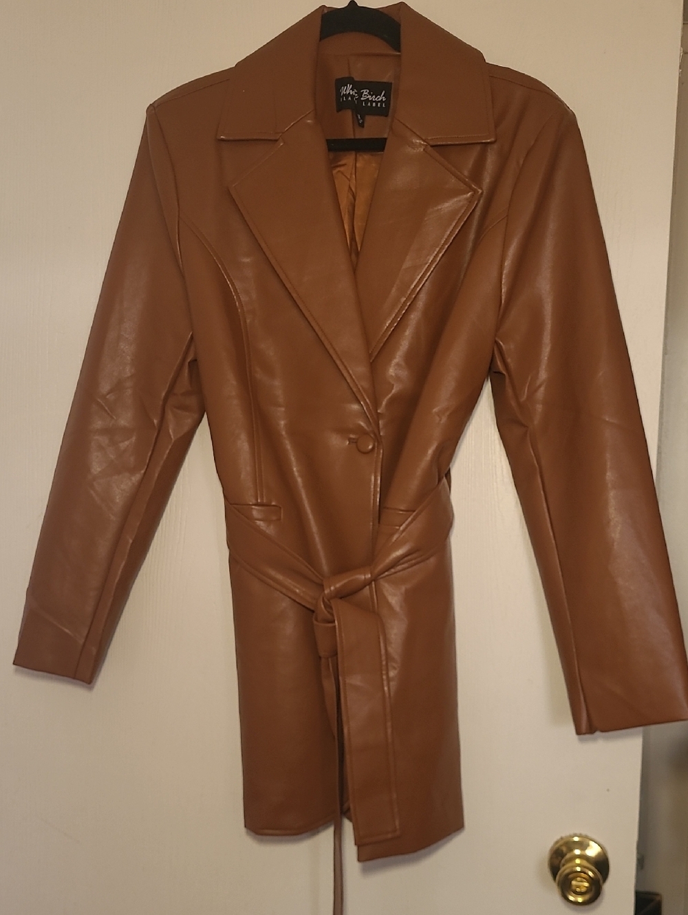 Tan Faux Leather Belted Blazer - Never Worn!